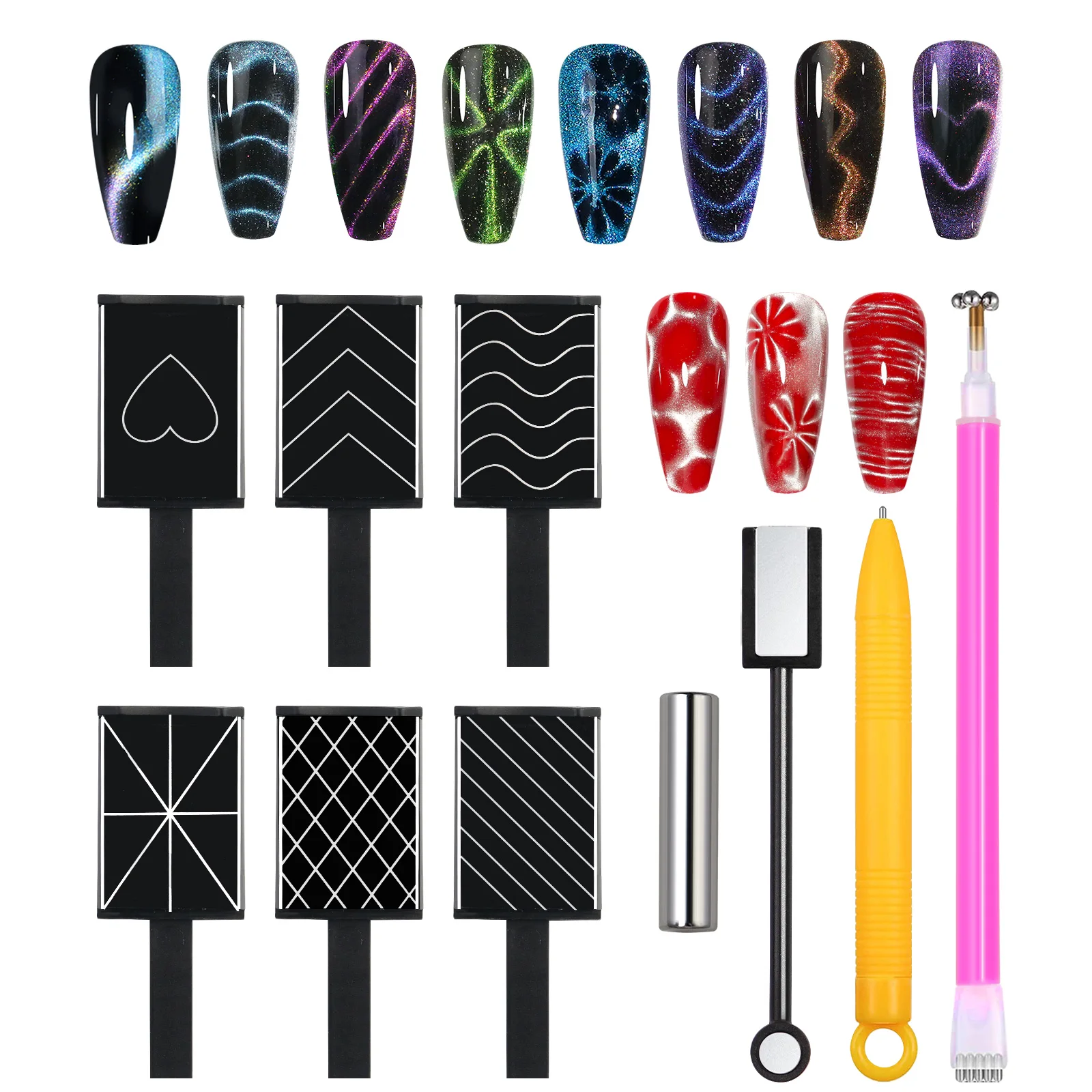 10pcs Nail Art Magnetic Wand Pen Set for 3D Cat Eye Gel Painting Nail Art Magnetic Wand UV/LED Gel Polish Nail Art Design Tools