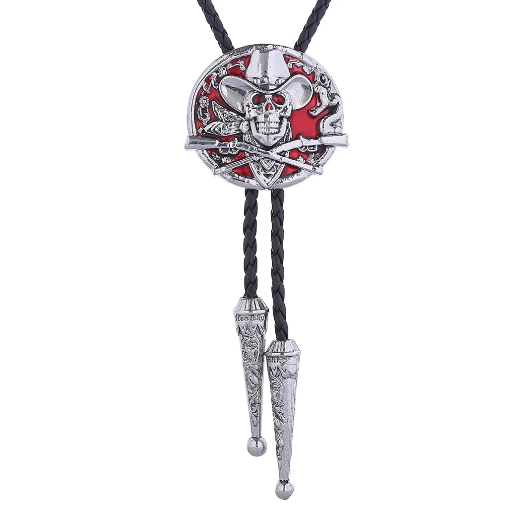 Western Cowboy double gun hat Skull Bolo tie