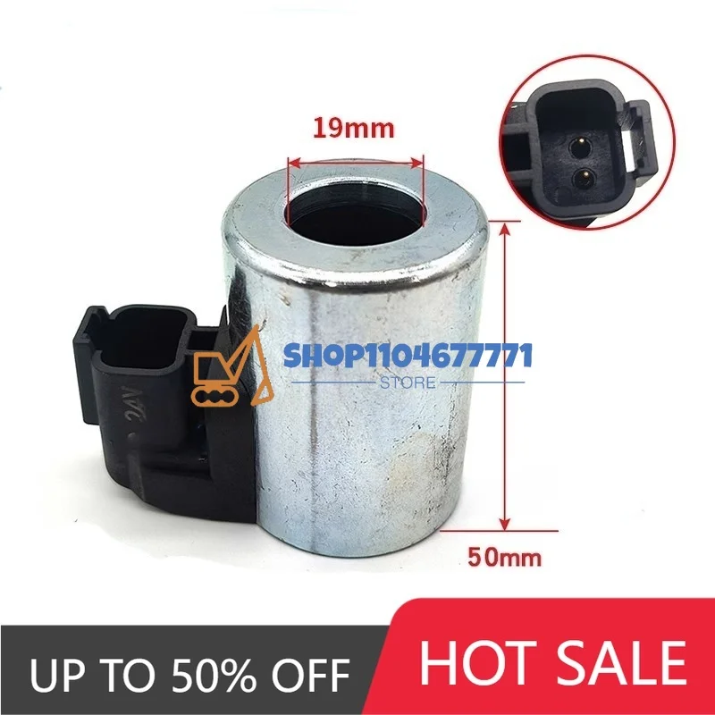 New Excavator Parts for XCMG Sany, Liugong Kobelco Solenoid Valve Coil, Inner Diameter 19mm, Height 50