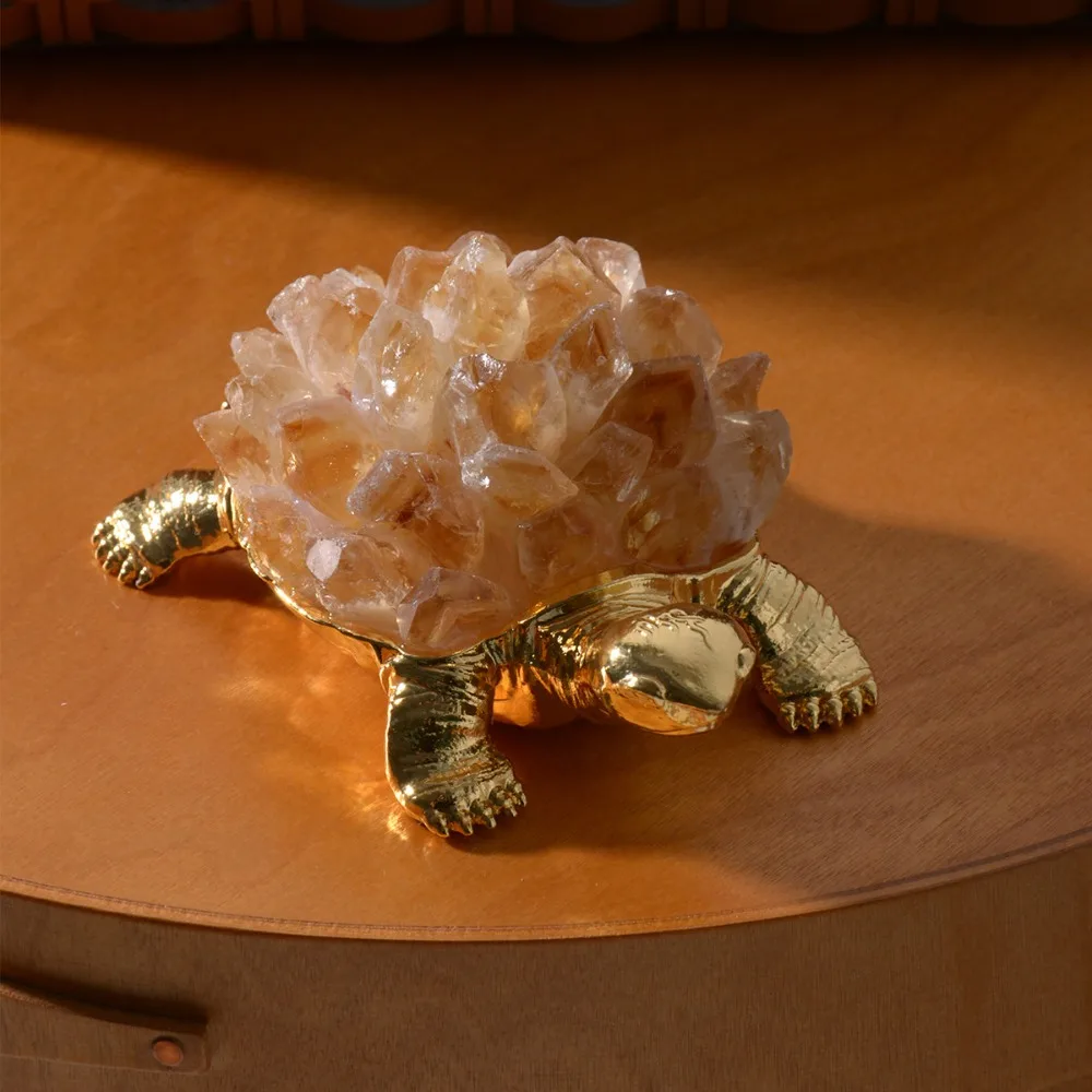 Creative Natural Topaz Turtle Ornaments Lucky Feng Shui Desktop Home Decorations Crystal Crafts Home Decoration Accessories