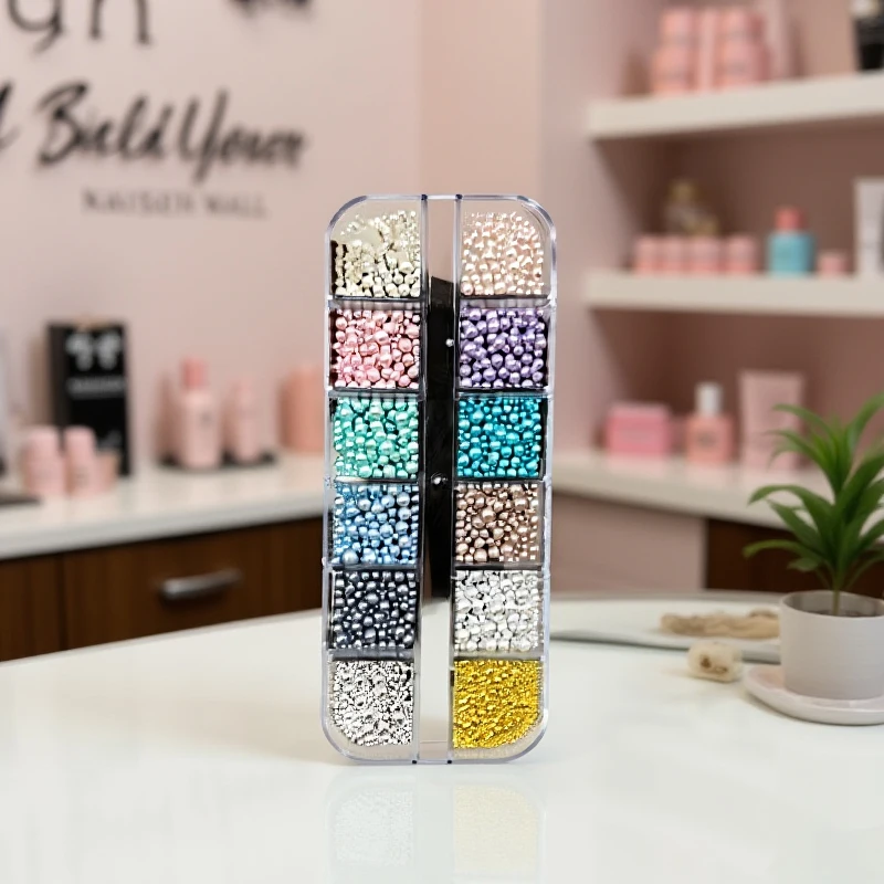 12 Grids/Box Round Colorful Pearls Nail Beads Nail Charms Caviar Beads Nail Jewels Half Round Pearl Gems DIY Nail Art Decor