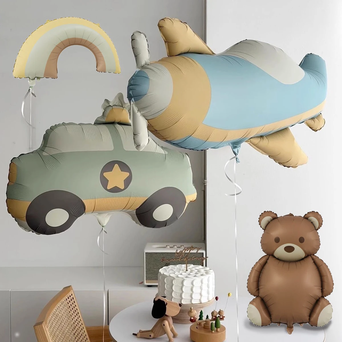 Cartoon Matte Bear Rainbow Plane Car Foil Balloons Happy Birthday Party Decorations Kids Girl Boy Baby Shower Toys Supplies