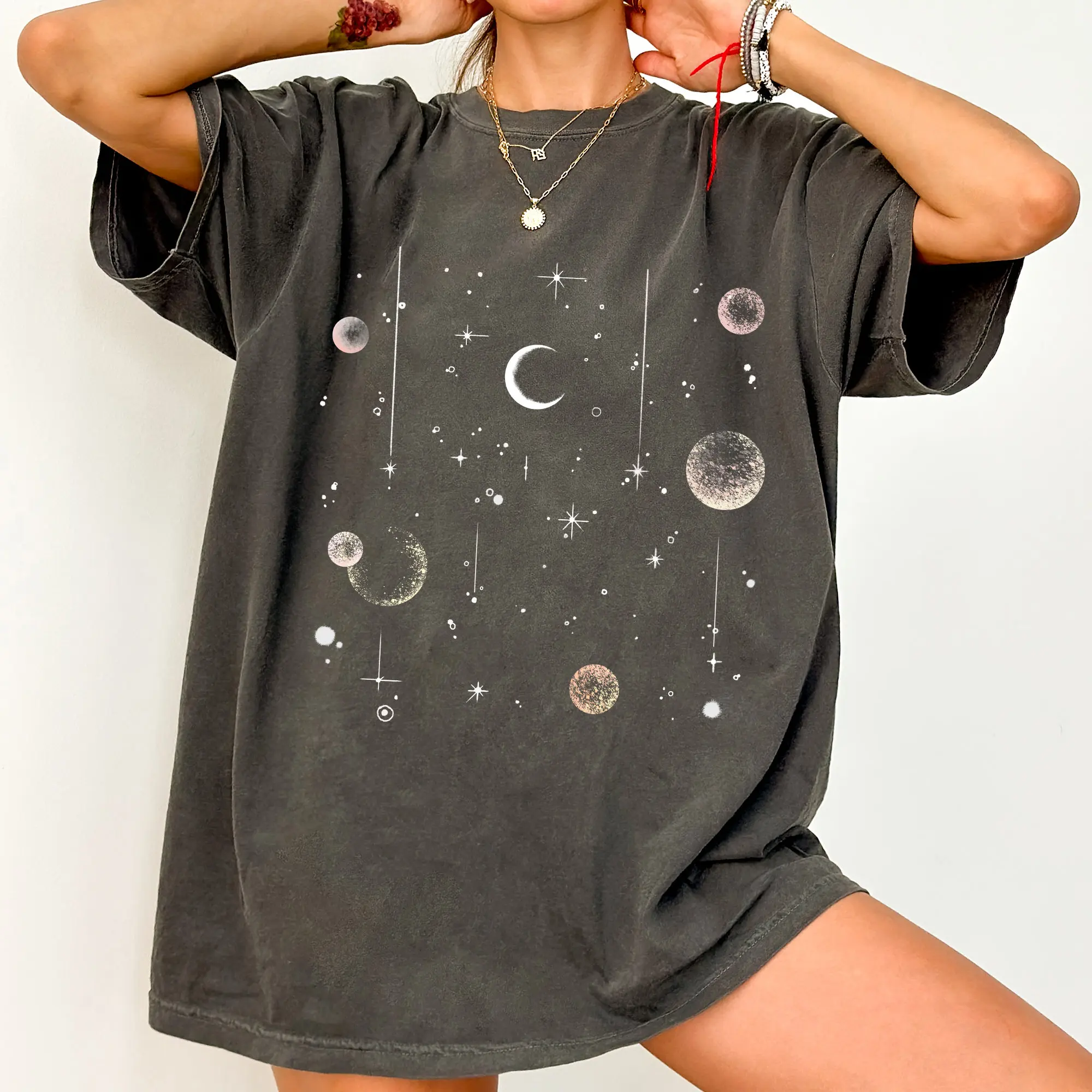 Women's Summer Celestial  Moon T-shirt Unisex Cotton Streetwear Oversized Loose Casual Short Sleeve Suitable for All Seasons