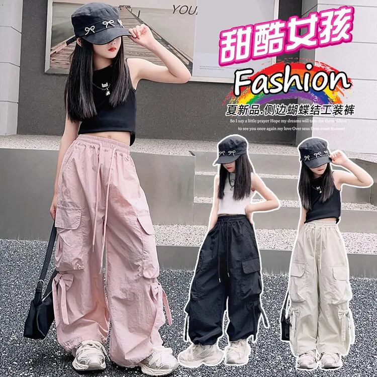 

Girls' Summer Trousers 2025 New Children's Fashionable Thin Printed Bow Overalls Slim-fit Vest