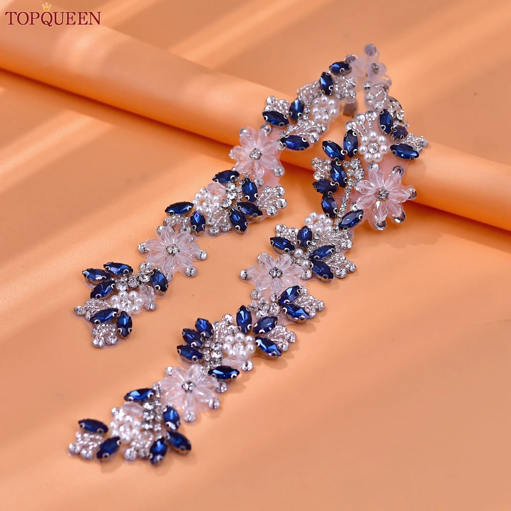 Topqueen Nieuw Ontwerp Trouwriem Marineblauwe Strass Patch Riem Veelzijdige Avondjurk Accessoires Bruids Kristal Sjerp S434-ML