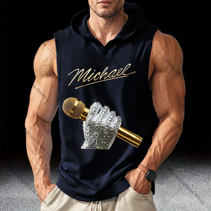 Adult Fashion Casual Vest Summer Clothing Undershirt King of Pop MJ Men Breathable Singlet Michael Jackson Hooded Waistcoat Gift