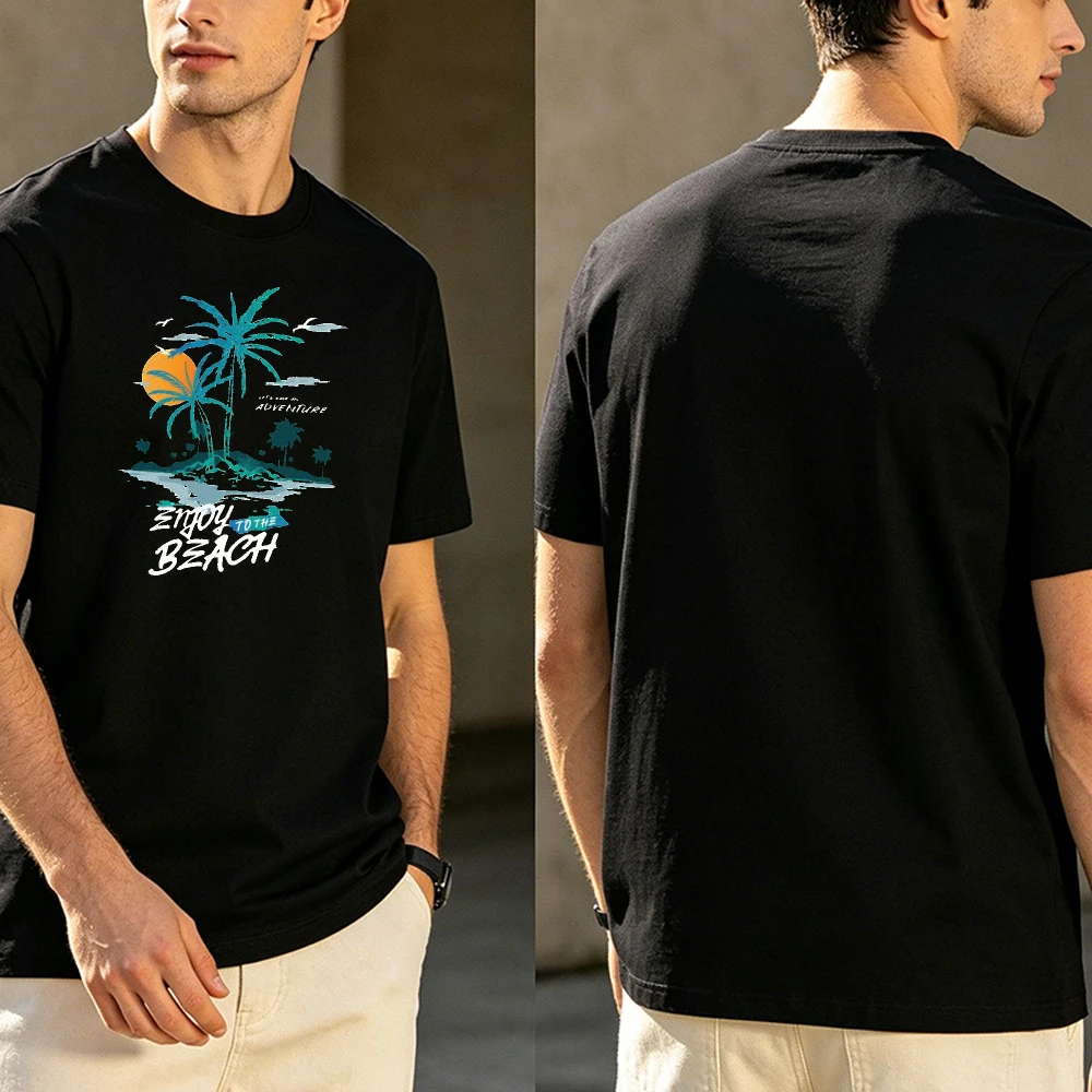 Men'S Formal Beach Wear - เสื้อยืดผู้ชายลายกราฟิกสนุกสนานสำหรับฤดูร้อน ริมชายหาด ชายหาดทรอปิคอล ปาล์ม ไอส์แลนด์ ซันเซ็ท