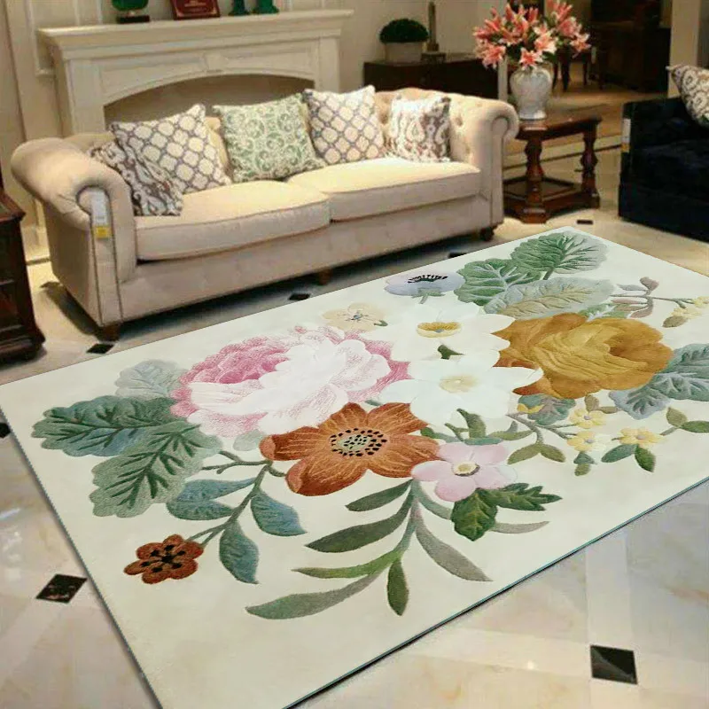 100% Wool Carpet Chinese Style Flower Living Room Carpets Hand Carved 3D Wool Large Rug for Bedroom Decor Europe Floor Mat