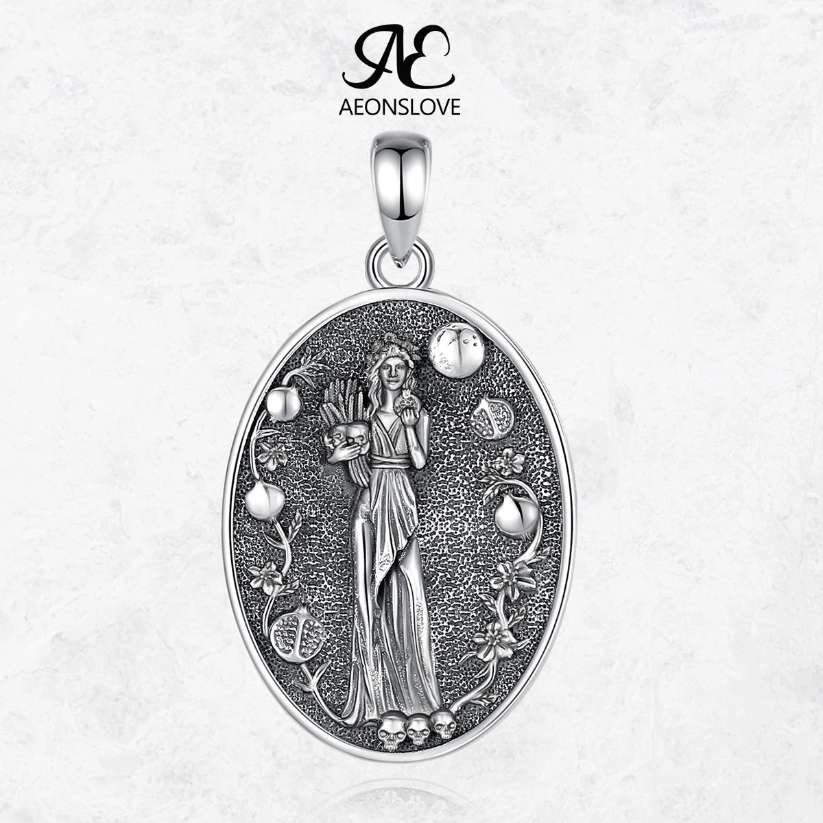 

AEONSLOVE 925 Sterling Silver Goddess Persephone Necklace Skull Pomegranate Pendant Greek Mythology Jewelry Witch Gift Unisex