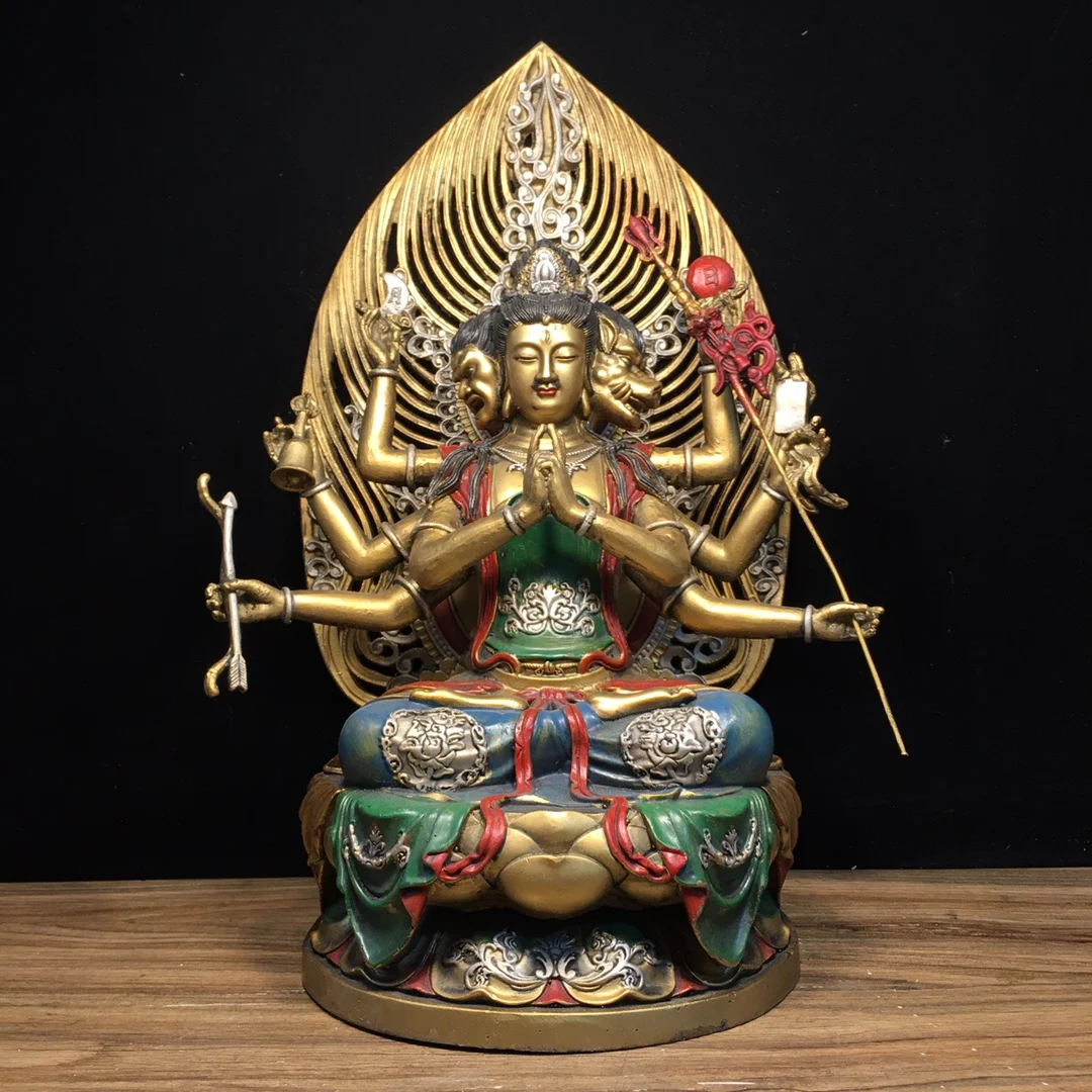 Buddha statue Pure copper painted Doumu Yuanjun Length 26cm, width 19cm, height 39cm, weight 4960g