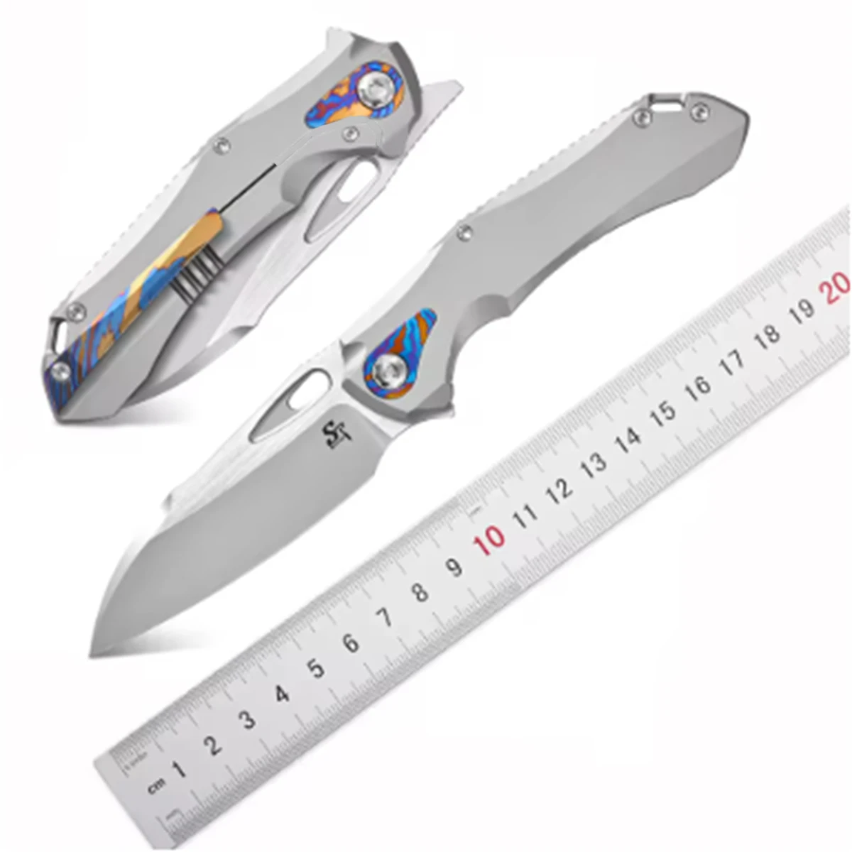 Sitivien ST276 Folding Knife M390 Steel Blade Titanium Handle Knifes with Safety Frame Lock for Camp Collection