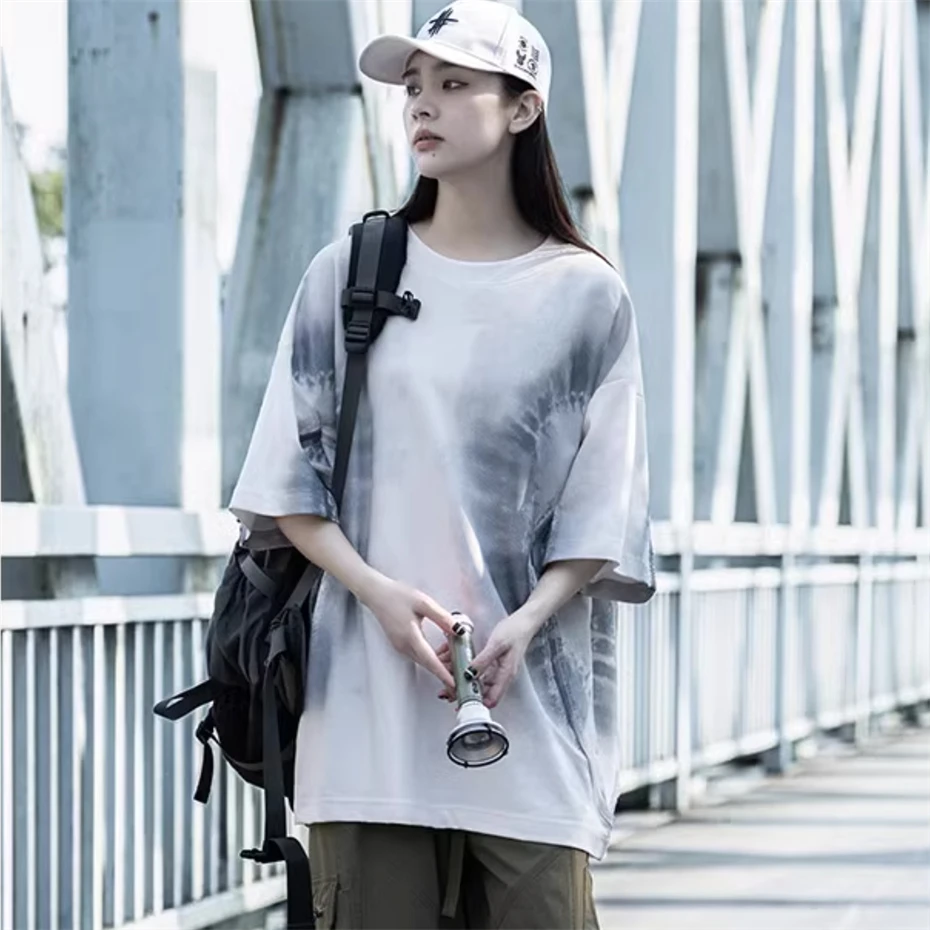 

Summer Mens Tees Tops Streetwear Hip Hop Tie Dye Casual T-Shirts Men Oversized Harajuku Vintage White Short Sleeve T Shirt Male