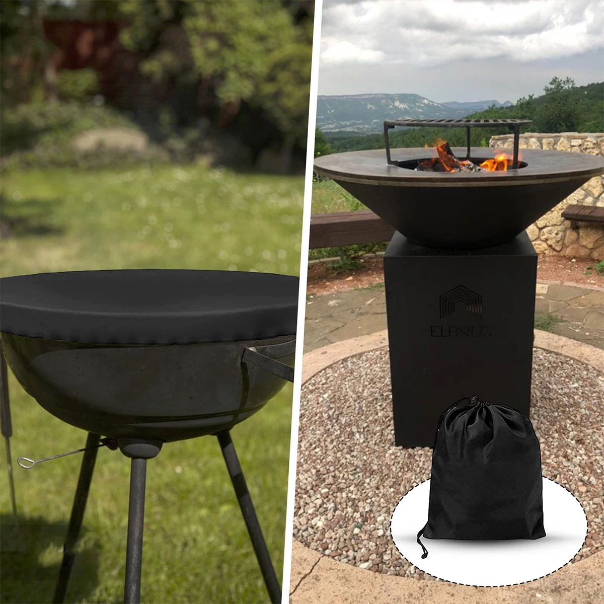 Diameter 100cm Black Oxford Cloth Fire Pit Table Cover Outdoor Dustproof Barbecue Fire Pit Top