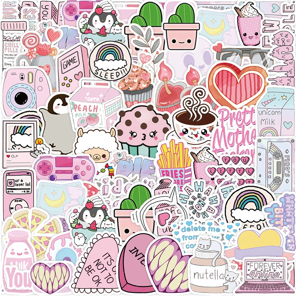 

10/30/50pcs Ins Style Cute Pink Aesthetic Stickers Kawaii Cartoon Creative Decals Laptop Scrapbook Phone Graffiti Sticker Decor
