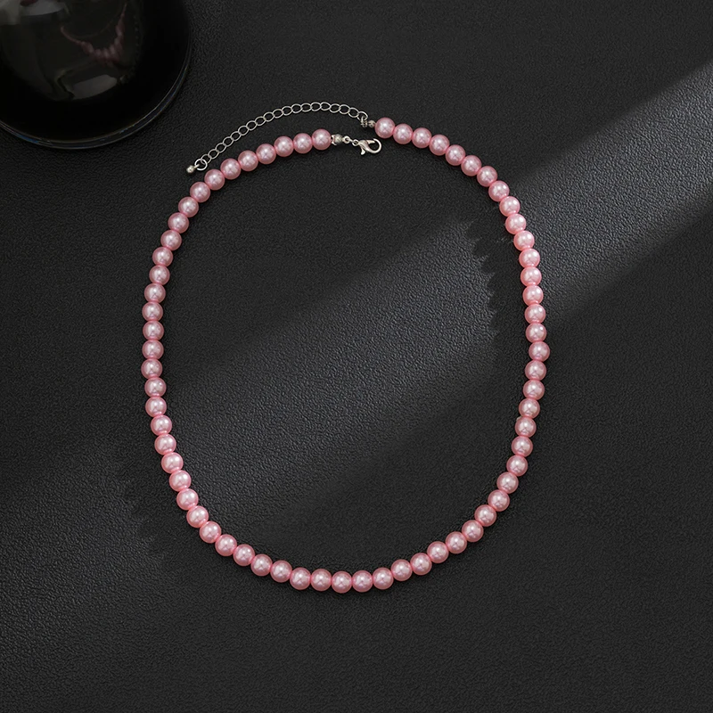 Trend Wedding Party Jewelry Pink Pearl Choker Necklace For Lovers\' Elegant Pink Imitation Pearl Beach Vacation Necklaces X0174