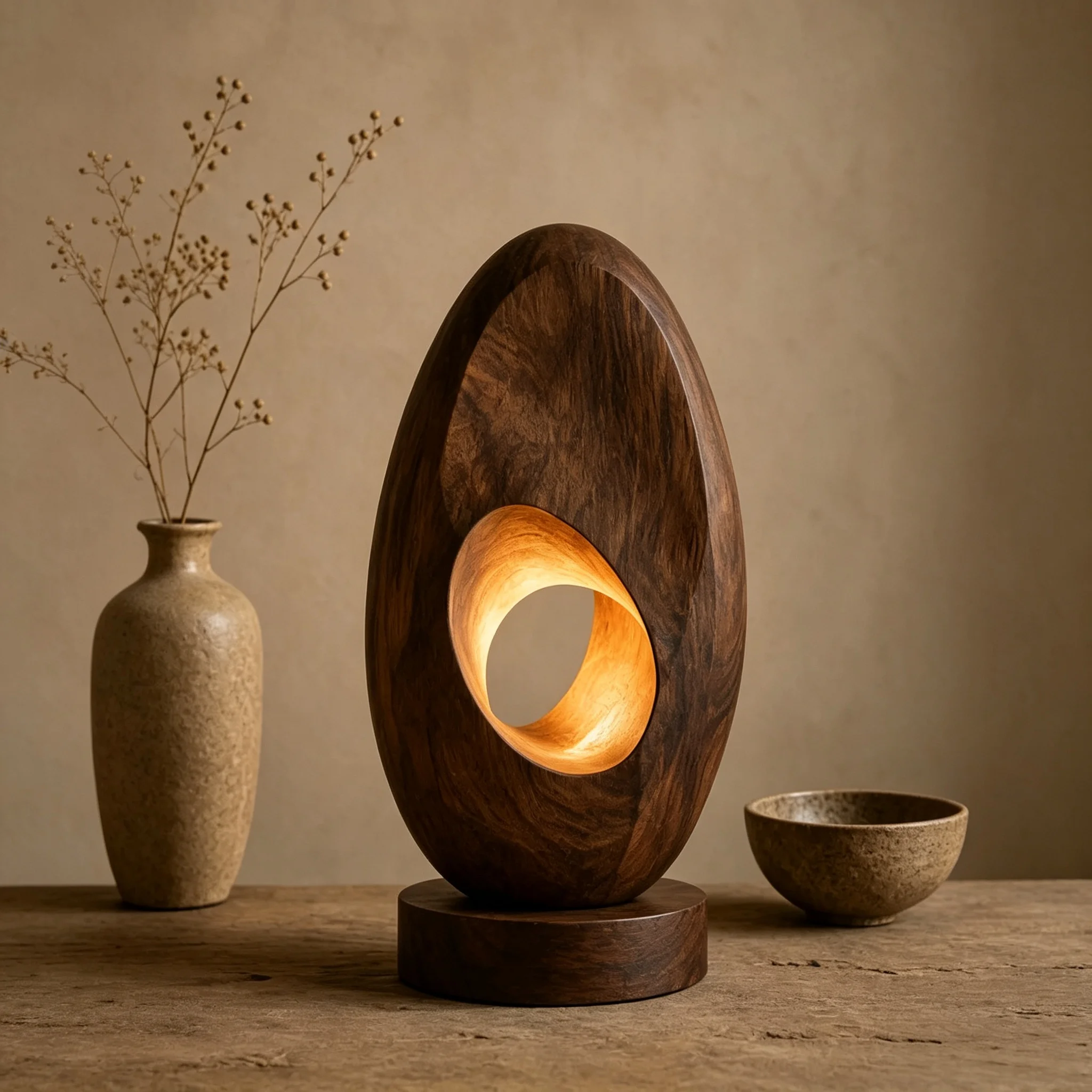 Oval Groove Geometric Wooden Handicraft Hand-carved Walnut Decorative Item Living Room Desk Artistic Souvenir Gift
