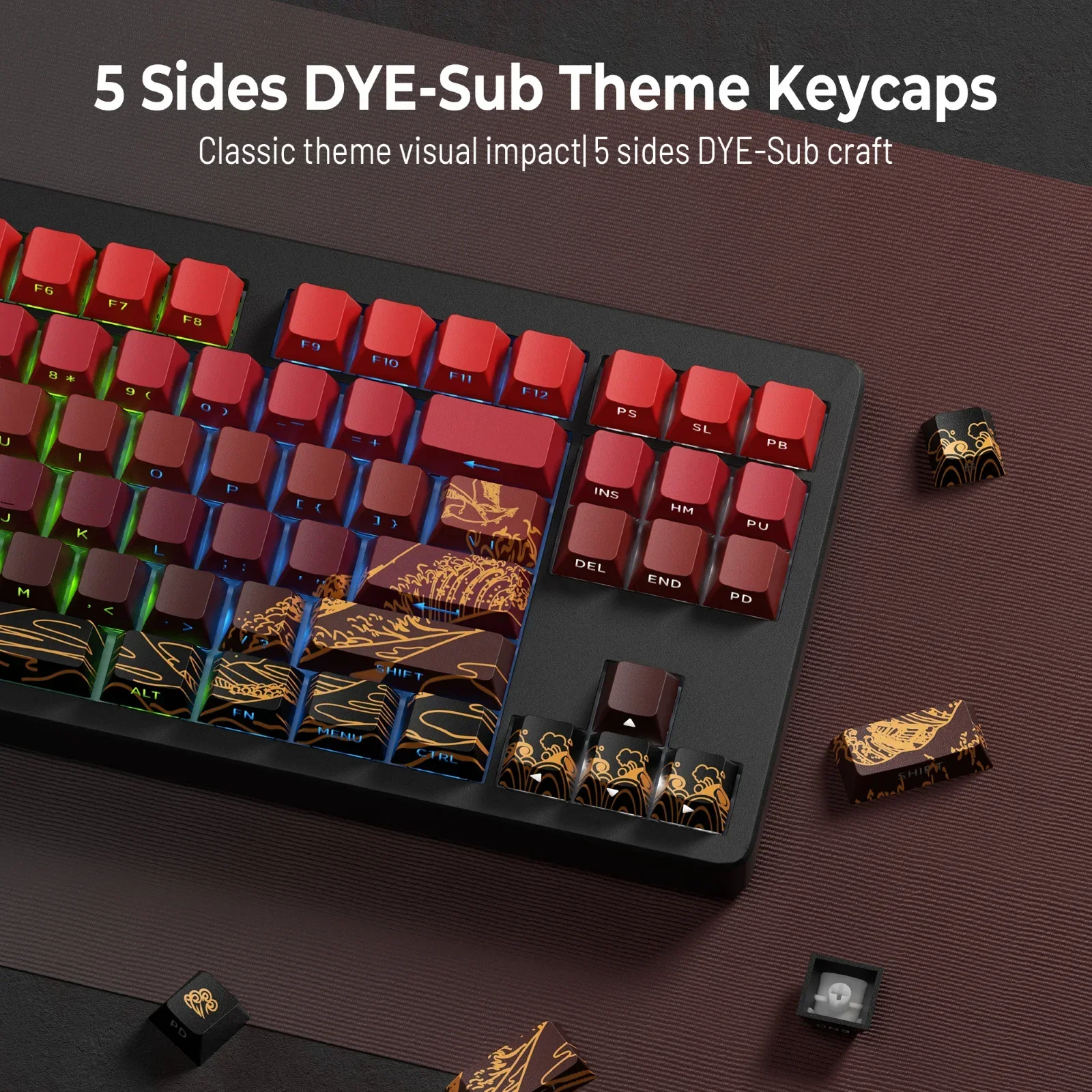 XVX Keycaps PBT Keycap Double Shot Cherry Profile Side Print Coral Sea Keycaps PC Gaming Mechanical Keyboards Accessories Gifts
