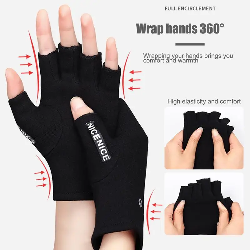 Black Winter Heated Gloves USB Charging Heating Polyester Half Finger Gloves For Men Women Motorcycle Cycling Skiing