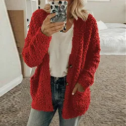 Women'S Fleece Button Jacket Women Casual Plus Size Plush Sweater Pockets Outerwear Buttons Cardigan Coat Ladies Jackets Dressy