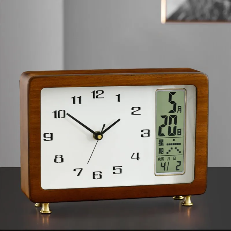 New Chinese Style Clock Household Solid Wood Calendar Ornament Table Top Decoration Desk Clock Decoration Silent Clock ZE613