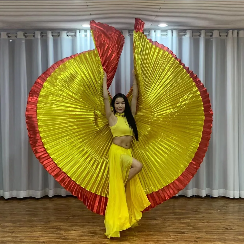 Women Stage Performance Wear Belly Dance Accessories Gold and Red Oriental Egyptian Alas Isis Wings Costume With Sticks