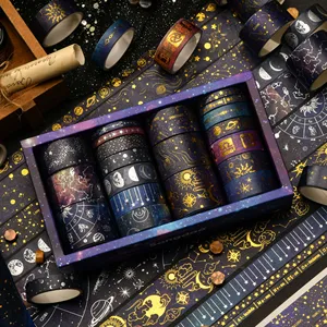 20 rollos Vast Universo Washi Cape Set Galaxy Star Moon Gold Silver Stamping Adhesivo Enmascaramiento de cintas de decoración de decoración A7603 8 mejores ventas de oro Washi Gold - №3
