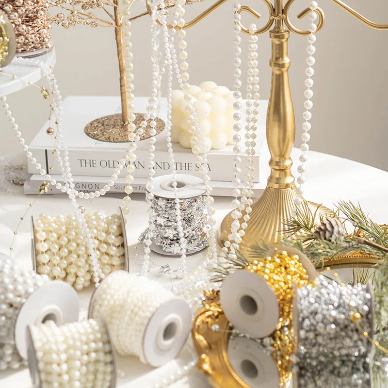 Christmas Decoration Fishing Line Artificial Pearls Beads Chain Garland Wedding Party Decoration DIY Christmas Tree Decoration