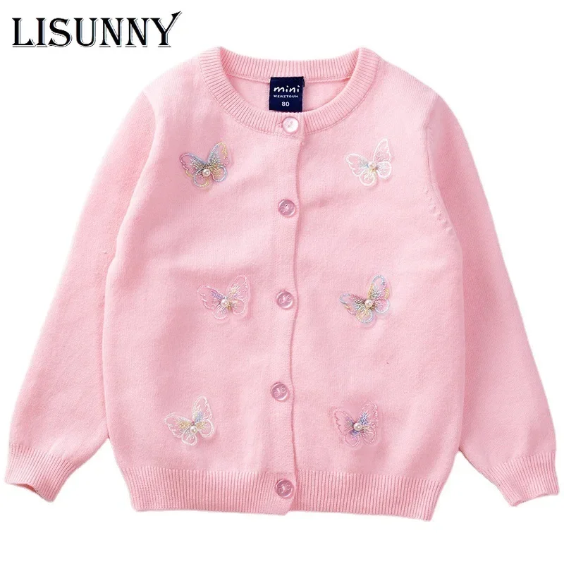 Autumn 2024 Girls Cardigan Sweater Winter Lolita Style Butterfly Infants Children Knitwear Baby Kids Coat Toddler Clothes 0-5y