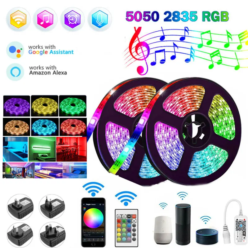 Led Strip 12V Alexa Light 2835 5050 Led Ribbon Colorful Children Room Decoration 20 Meter Rgb Tape Gaming Accessories Waterproof