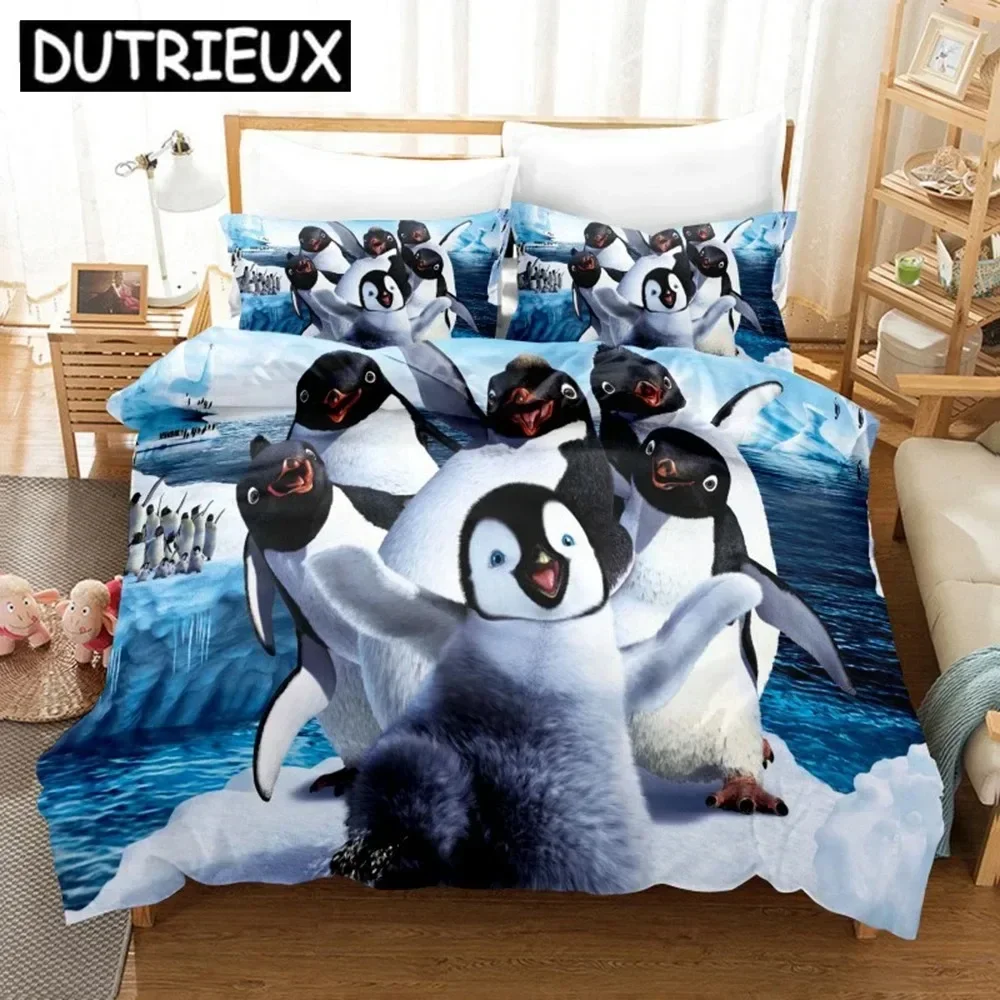Luxury New 3D Print Cute Penguin Printing Bedding Sets Duvet Cover Luxury No Sheet Queen King Single Double Bed Linen Boy Girls