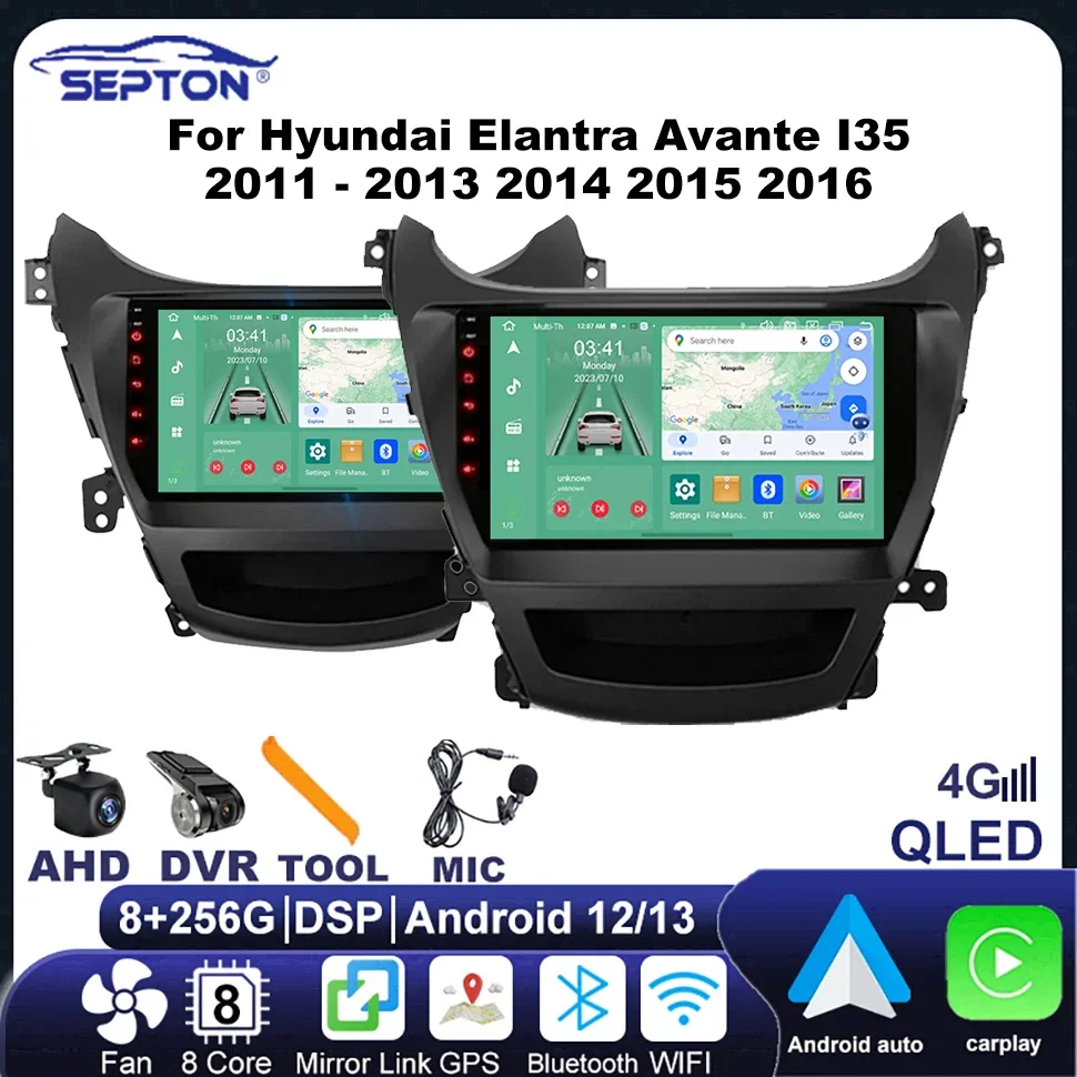 

Автомобильный радиоплеер SEPTON Android CarPlay для Hyundai Elantr A Avante I35 2011-2013 2014 2015 2016, GPS 4G Automovie, мультимедийный DSP