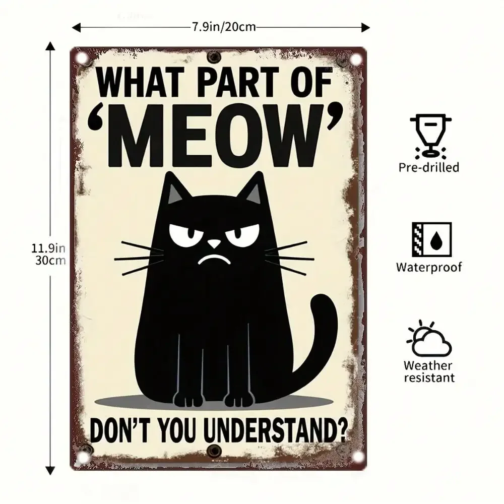 Chiseled Funny Angry Black Cat Metal Tin Sign Vintage Wall Decor for Man Cave, Bar, Garage, Waterproof Weatherproof