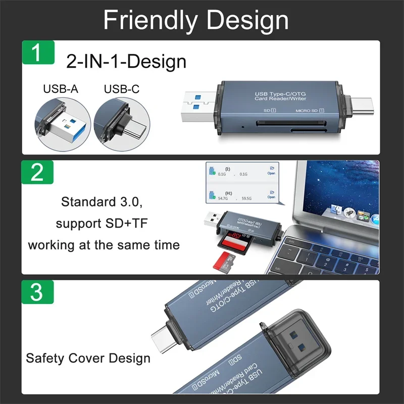 Skuter pembaca kartu tipe C, kecepatan tinggi Tipe C pembaca kartu USB 3.0 Micro SD TF kartu CF memori Flash Drive adaptor untuk kamera OTG Laptop ponsel