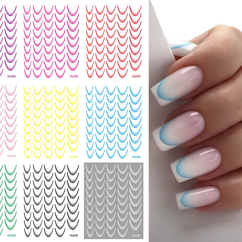 Kleurverloop Lijn Ontwerp Franse Nail Art Stickers Zelfklevende ail Tips Gidsen voor DIY Decoratie Sjabloon Gereedschap