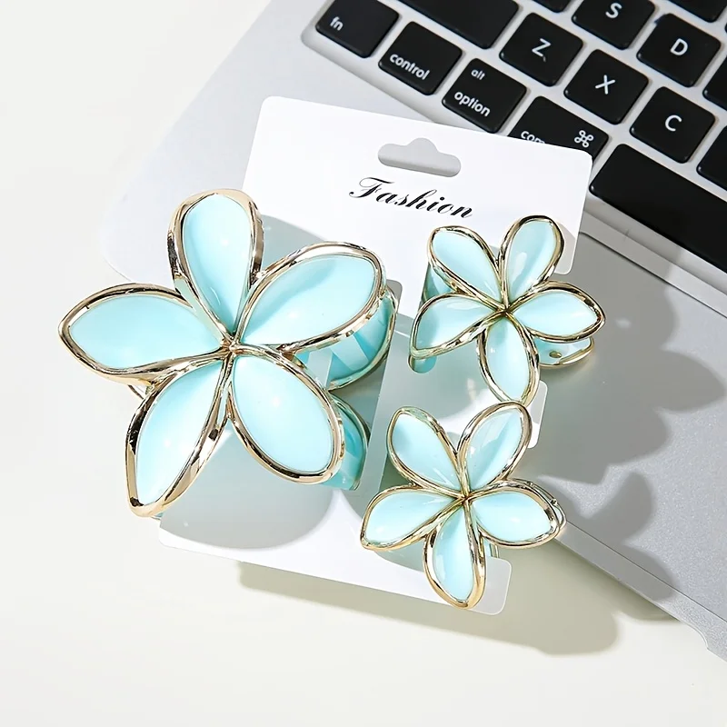 

3Pcs women's Bauhinia flower hair claw clip, elegant gold border size combination flower hair accessories, suitable for daily hair styling, a must-have.