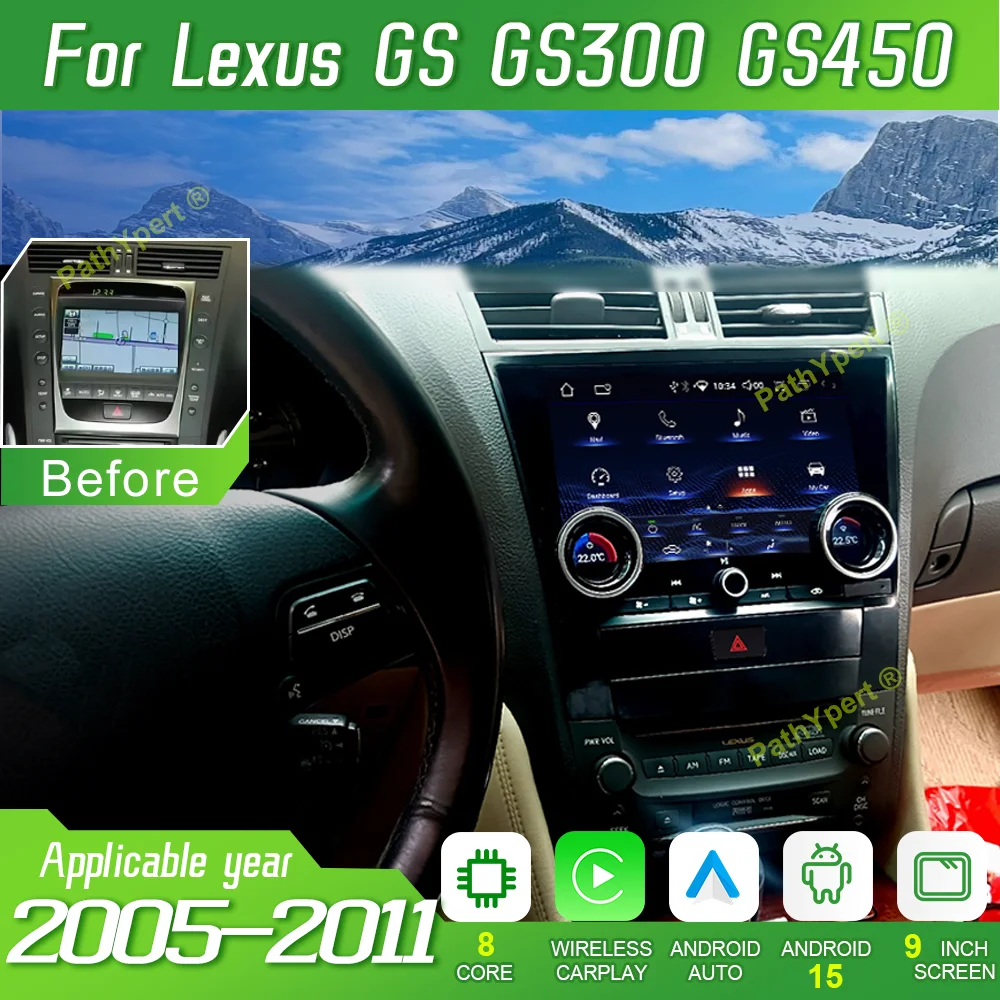 

Tesla Screen Wireless Carplay Auto For Lexus GS GS300 GS450 2005-2011 Car Multimedia Player Android 15 Bluetooth Stereo 4G WIFI