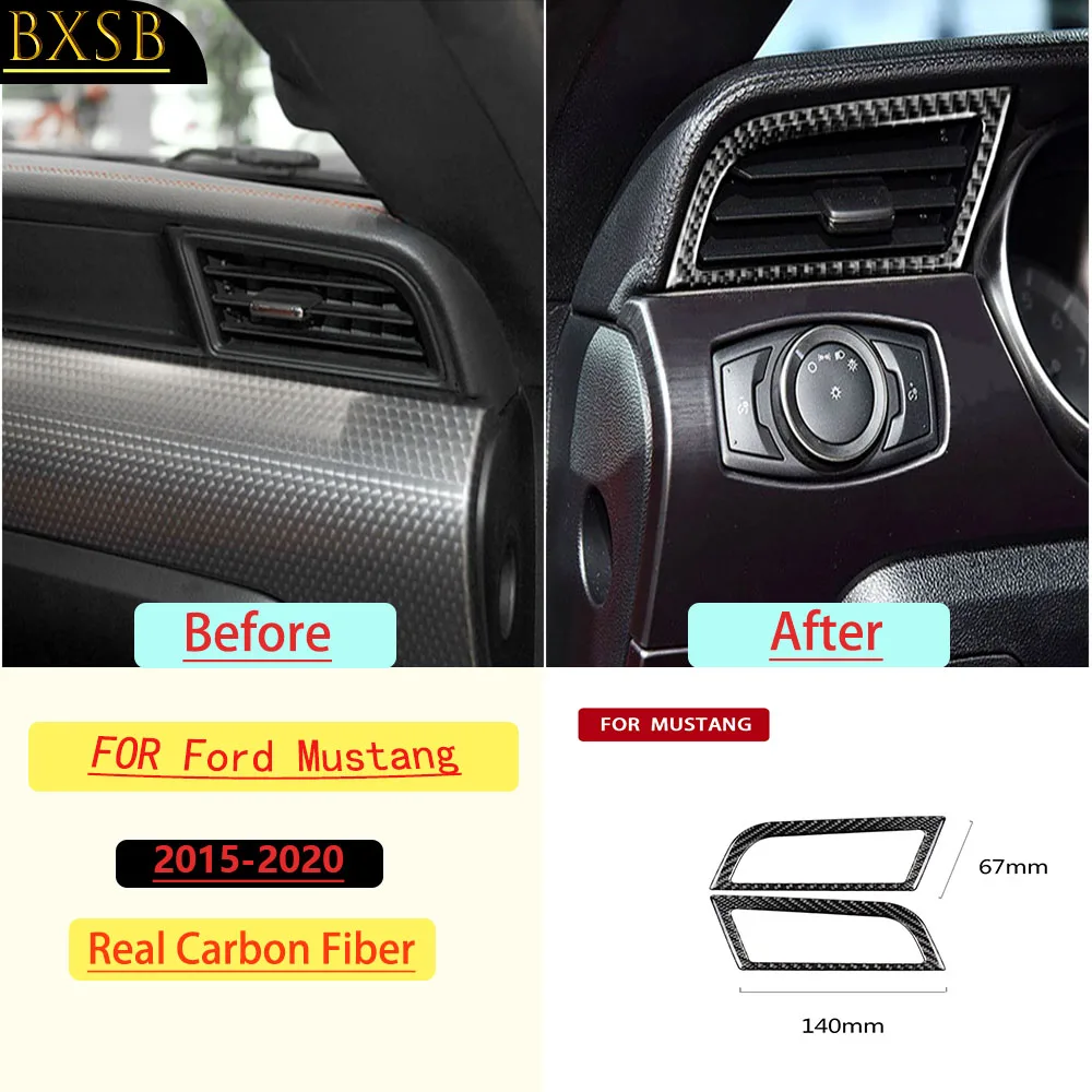 For Ford Mustang 2015-2020 Car Left Right Dashboard AC Air Vent Outlet Trim Real Soft Carbon Fiber Interior Accessories Sticker