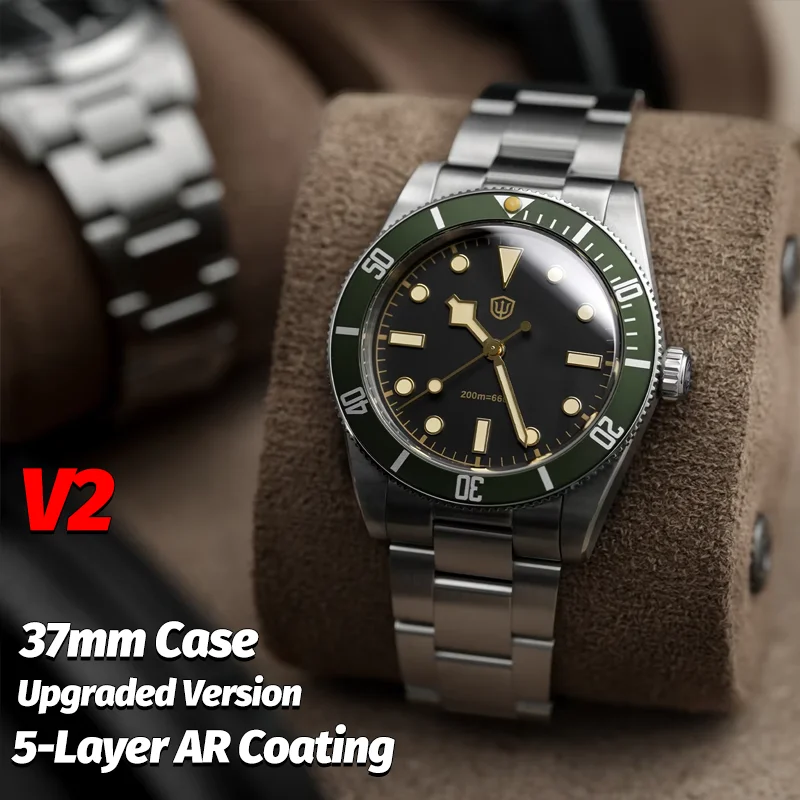 Watchdives New WD7922 37Mm Vintage Dive Watch VH31 Sweep Quartz AR Sapphire C3/BGW9 Luminous 200M Waterproof 316L Men Wristwatch