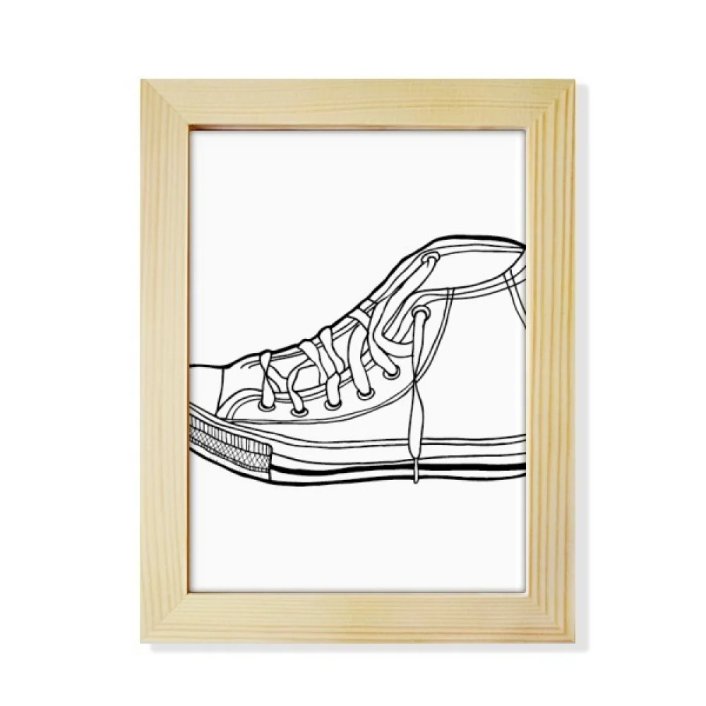 White Canvas Shoes Hand Painted Pattern Desktop Adorn Photo Frame Display Art Painting Wooden