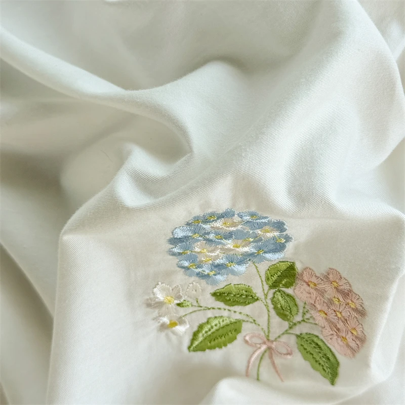 Korean Princess Style Double Layer Lace Flower Embroidery 100% Cotton Bedding Set Plaid Style Duvet Covers Bed Sheet Pillowcases
