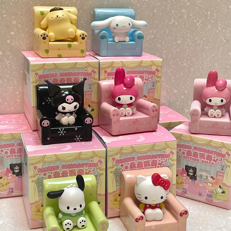 

Sanrio Сидящая кукла серии глухая коробка милый диван Cinnamoroll Kuromi Mymelody Pachacco экшн-фигурка таинственная коробка детские игрушки подарки