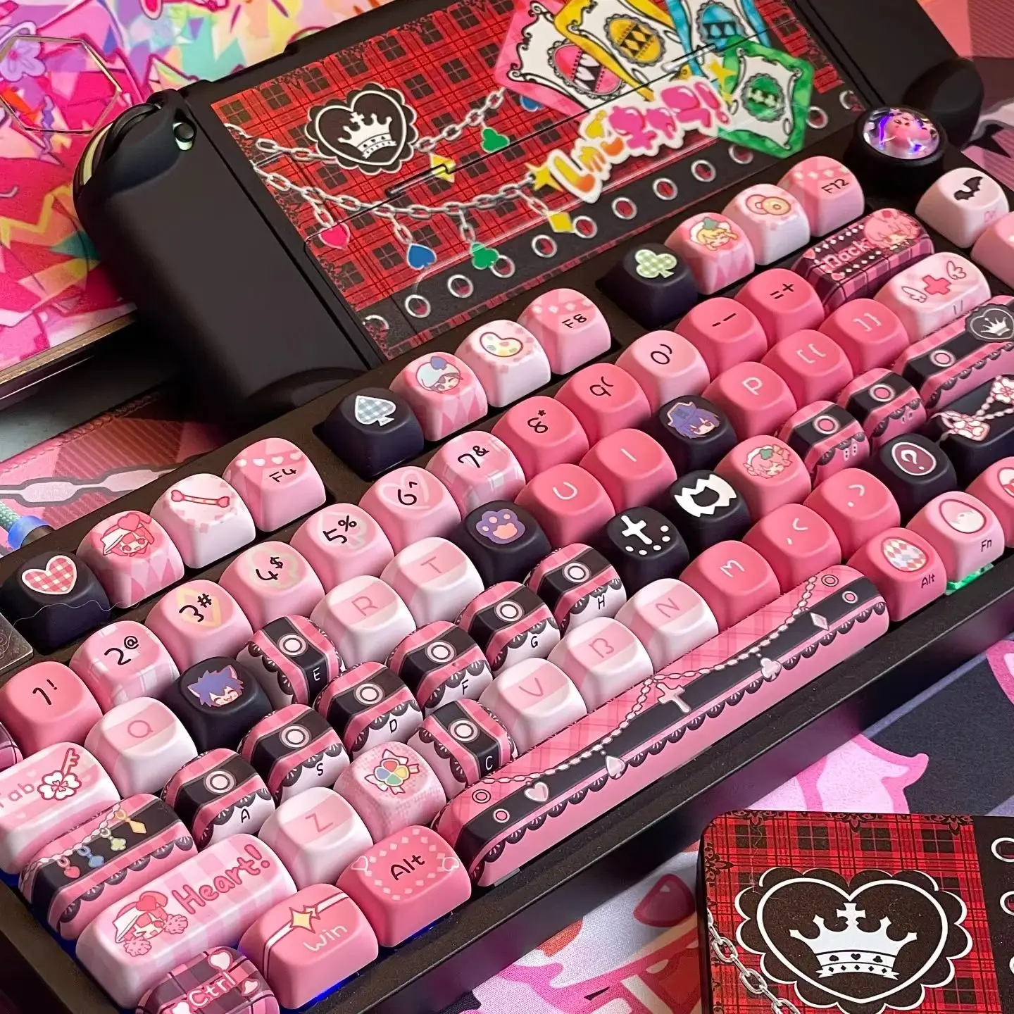 Cute Keycaps Anime MOA Keycaps 142 Keys Gift for Girl Cute Square Thermal Sublimation Mechanical Keyboard 2.25 U 2.75U for Alice