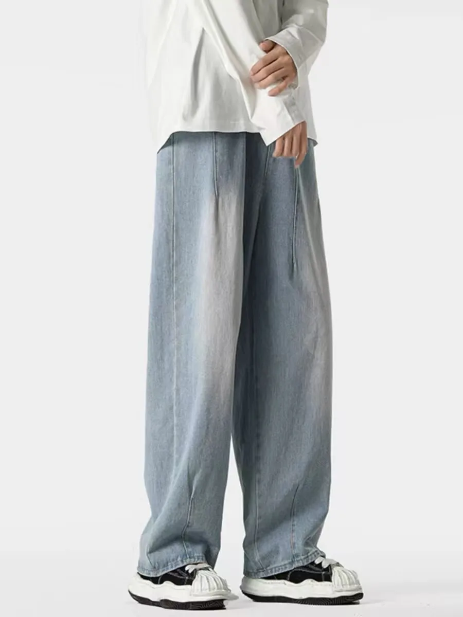 بنطال جينز أمريكي ريترو بلا للرجال فضفاض مستقيم الساق واسع الساق السراويل الطويلة شارع العليا كول الراقية المشاعر