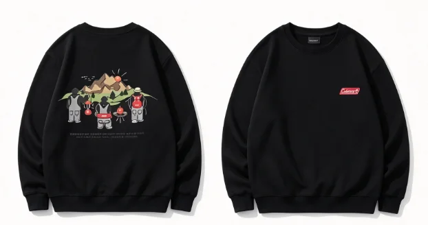 2026 Unisex round-neck pullover hoodie for outdoor camping and hiking with cartoon pattern print and long sleeve with hood