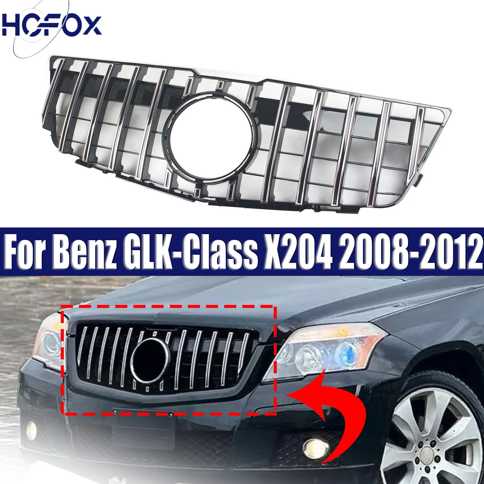 

Car Front Grille Racing Grills GT Style Front Bumper For Benz GLK-Class X204 2008-2012 GLK250 GLK350 GLK220 GLK280 GLK400