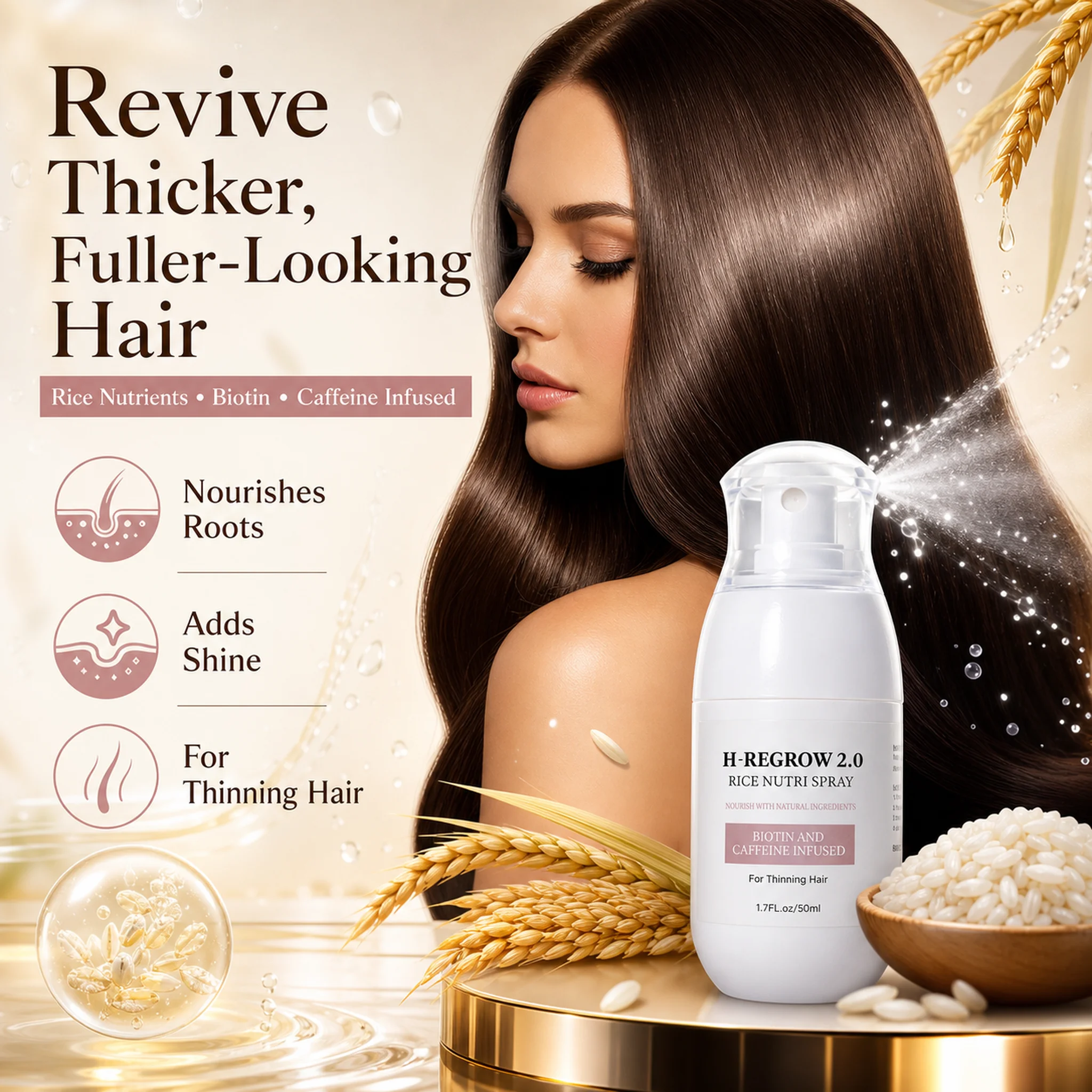 Fermented Rice Water Hair Serum  Nourishing Scalp Spray, Strengthens Roots, Promotes Retention & Restores Hair Vitality