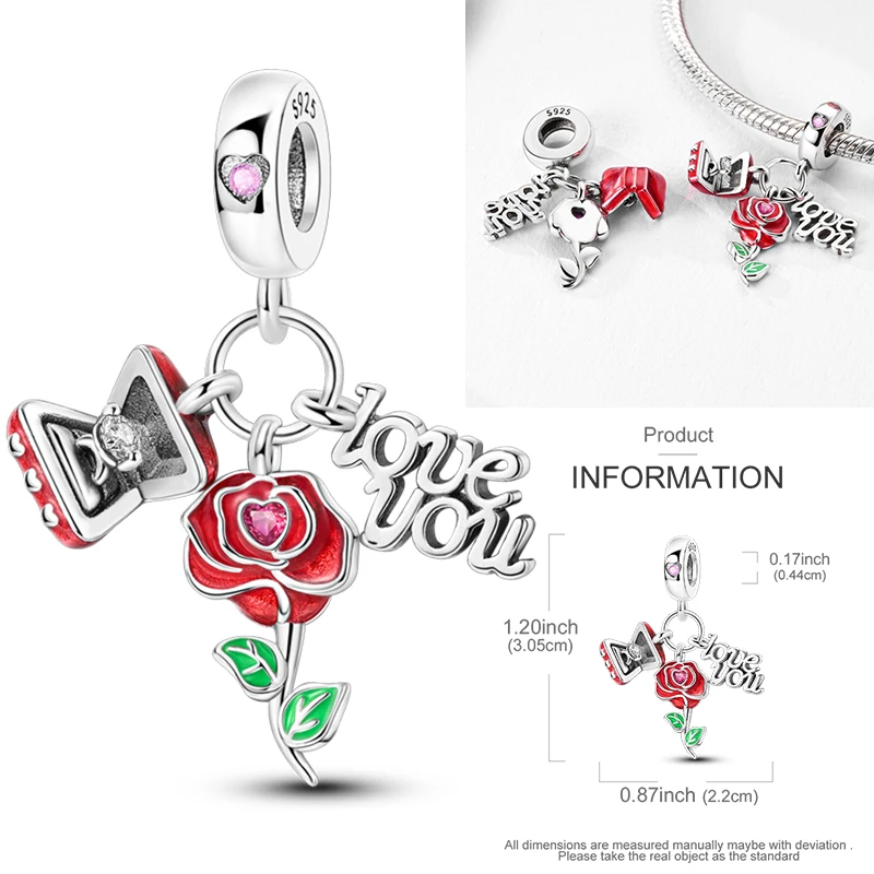 925 Sterling Silber Liebesherz-Charm-Perlen Paar Romantisch Passend für Original-Armband Valentinstag Jahrestag DIY Damenschmuck – Detail 25