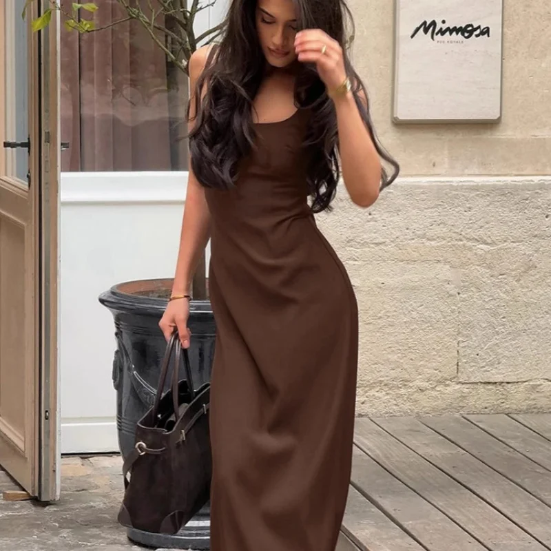 Outono novo retro marrom cinta saia elegante vestido interior a linha vestido longo roupa feminina