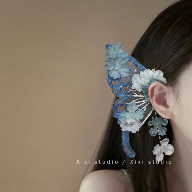 Große Schmetterlings-Seidenblumen-Haarspange - Ätherische Feenprinzessin-Haarnadel für Hanfu & Traditionelle Chinesische Tracht – Detail 3
