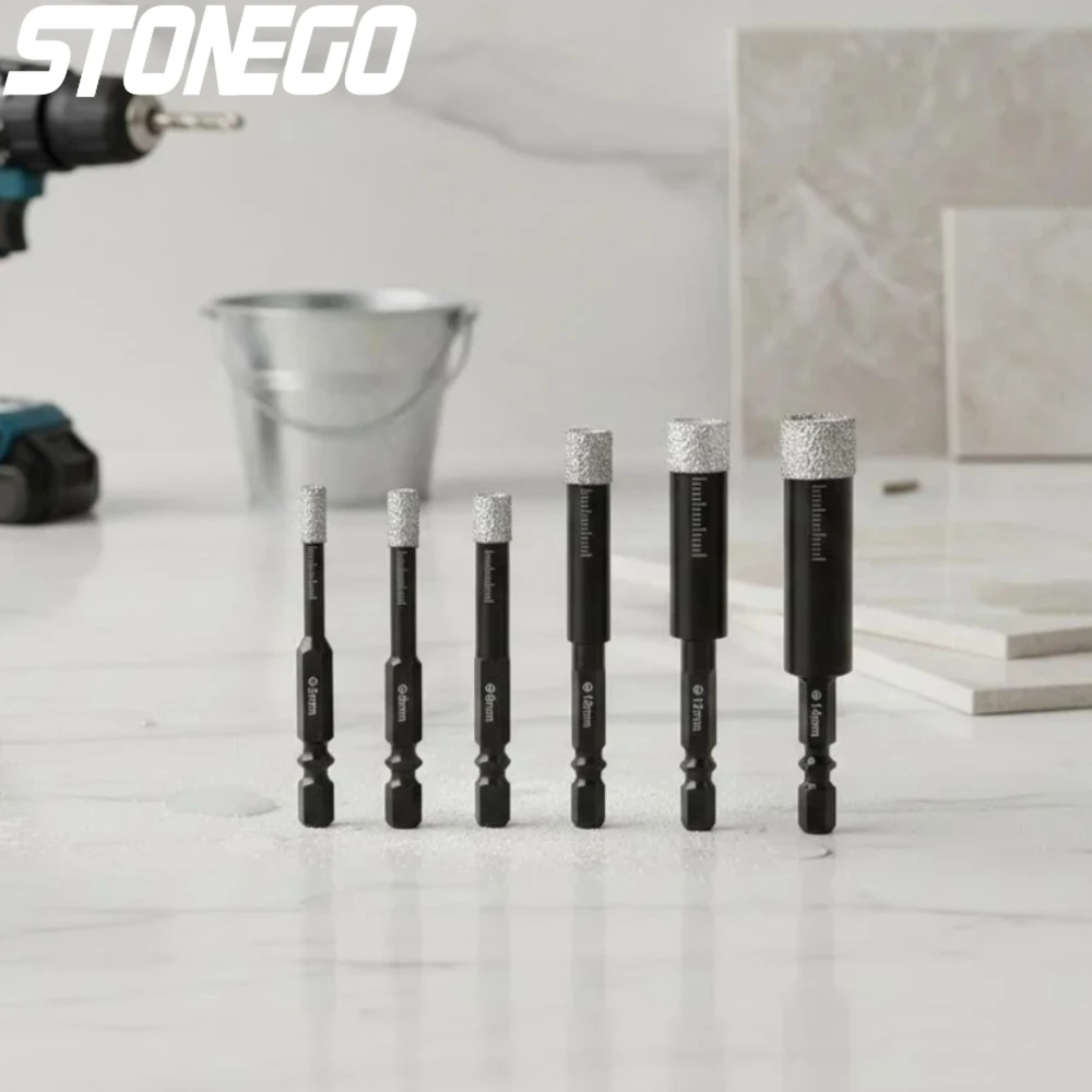 

Алмазная корончатая дрель-сверло STONEGO с шестигранным хвостовиком для керамики, фарфора, гранита, мрамора, плитки, быстросменные сверла